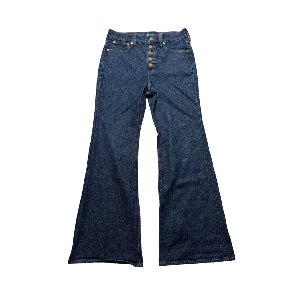 J.CREW '96 Flare Jeans Dark Indigo Button Fly High Rise Women's‎ Size 27 Resin